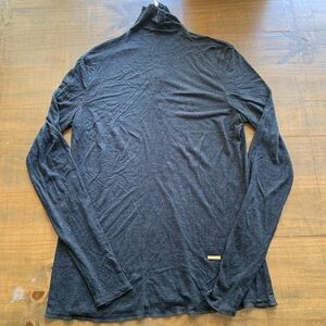 Tory Burch Tissue-Seamless Mock Neck Long Sleeve Top-Charcoal Grey-Small-Zipper